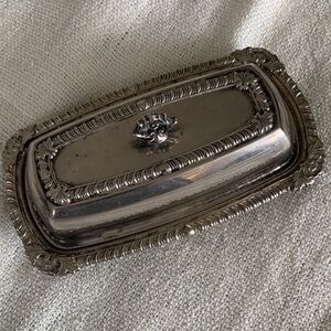 Vintage Silver Plated Butter Dish with Lid and glass Liner 7 1/2” long